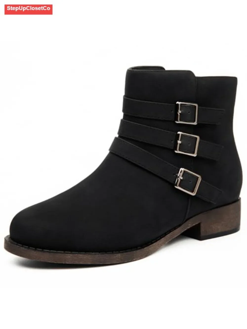 Women's Ankle Boots, Low Chunky Heel Zip Casual Booties, Faux Leather